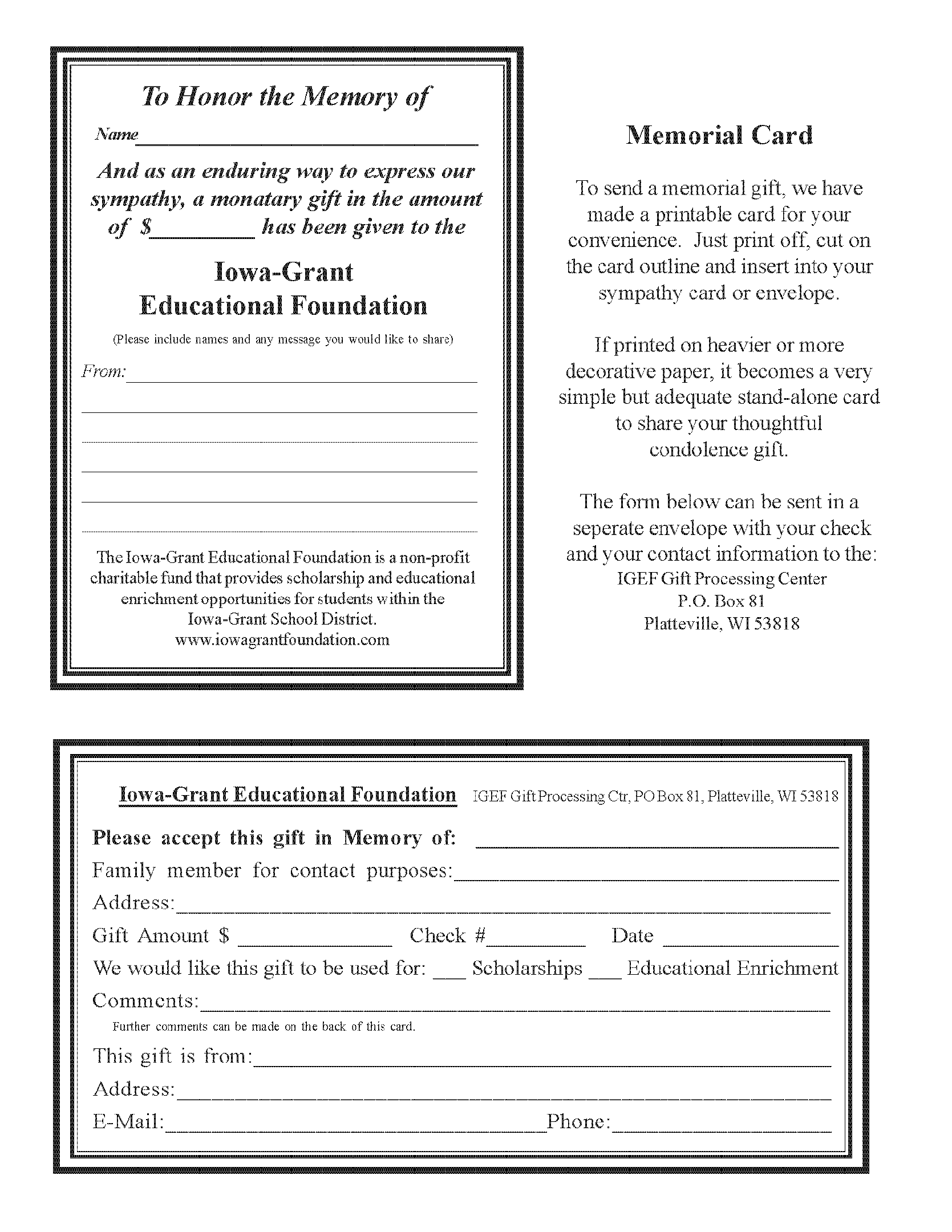 Printable Insert for Memorial Card